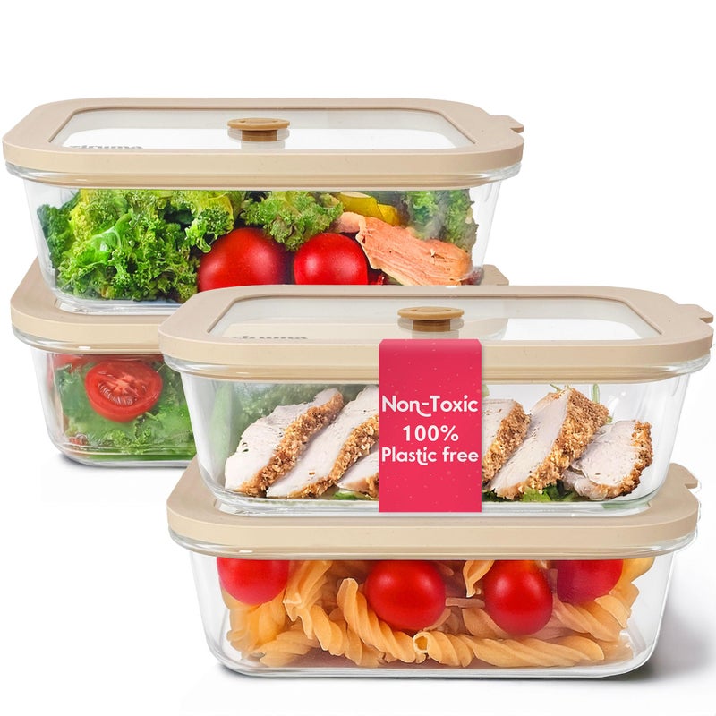 Ziruma Non-Toxic 35 Oz (4.4 Cup) Glass Storage Containers with Lids â€“ Plastic Free Meal Prep Containers for Lunch, Airtight Food Storage, Microwave and Freezer Safe, 4 Pack - Ziruma - Image 1