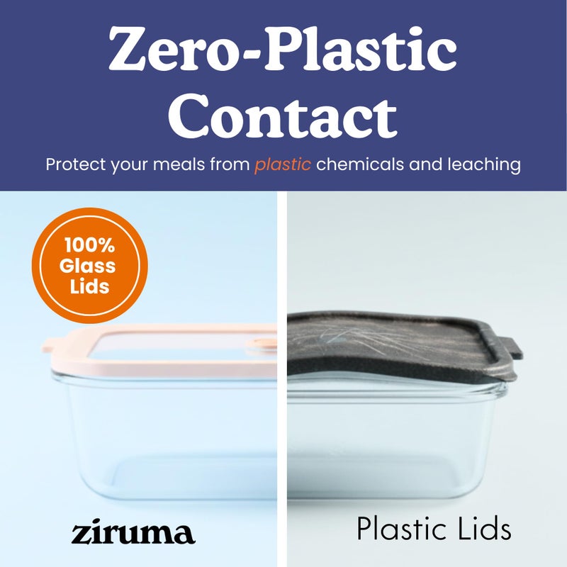 Ziruma Non-Toxic 35 Oz (4.4 Cup) Glass Storage Containers with Lids â€“ Plastic Free Meal Prep Containers for Lunch, Airtight Food Storage, Microwave and Freezer Safe, 4 Pack - Ziruma - Image 3