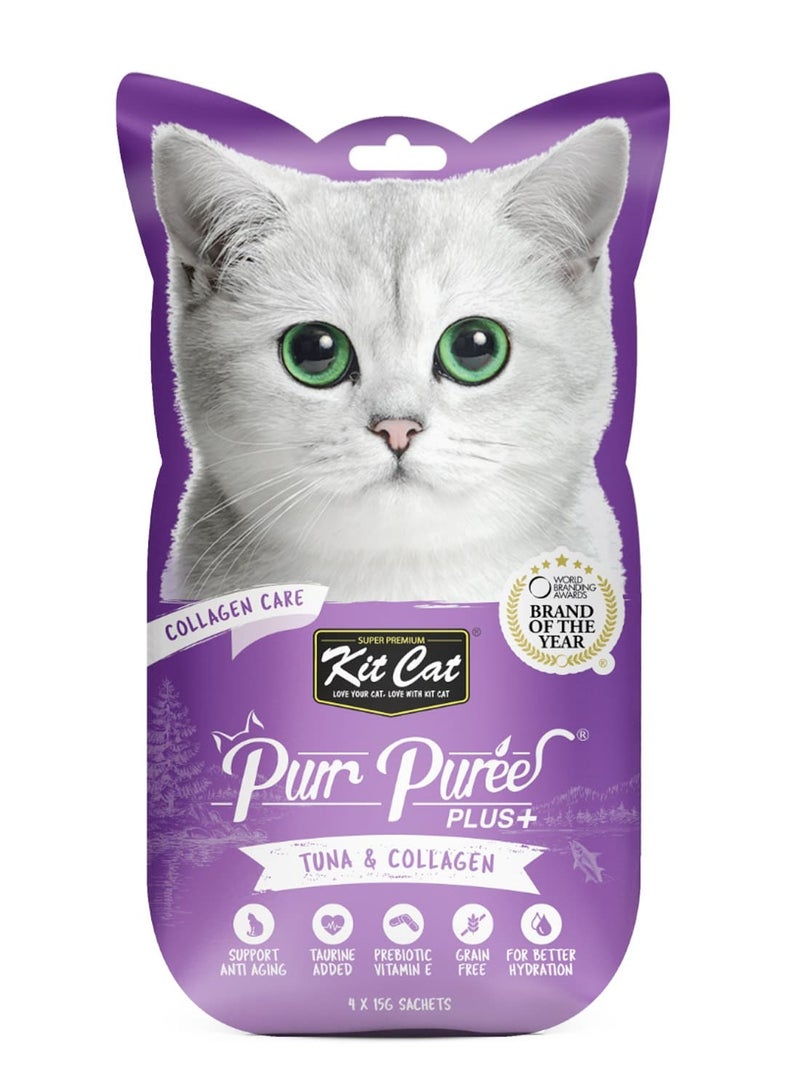 Kit Cat Purr Puree Plus+ Tuna & Collagen 4x15g - Image 1