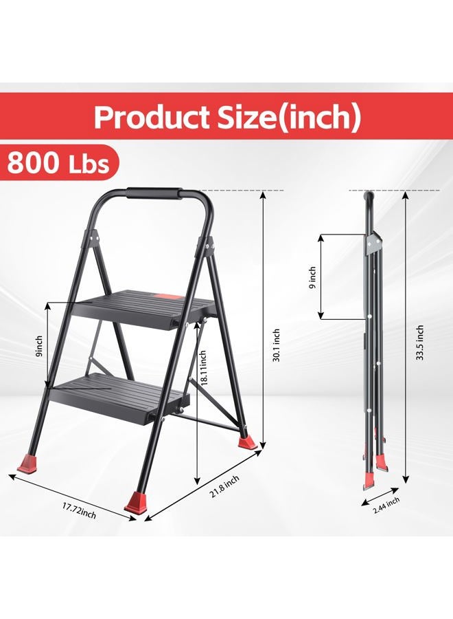 DIAMONDFORGE Foldable Step Ladder Stool - 2-Stepping Extension Tall Heavy Duty with Handrails, 800Lbs Capacity for Home Adults Kitchen, Closet Indoor House Extendable Stepstool Stair Ladders - Image 4
