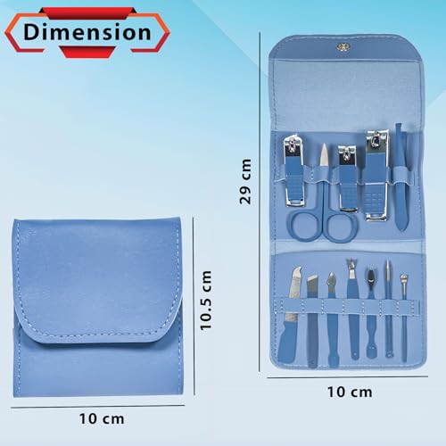 WISHKEY Professional Manicure Pedicure Set, 12-Piece Stainless Steel Nail Care Kit, Nail Cutter, Nail Scissors, Grooming Kit with Luxurious Travel Leather Case, Manicure Pedicure Kit For Women/Men-(Blue) - Image 3