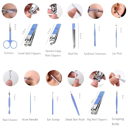 WISHKEY Professional Manicure Pedicure Set, 12-Piece Stainless Steel Nail Care Kit, Nail Cutter, Nail Scissors, Grooming Kit with Luxurious Travel Leather Case, Manicure Pedicure Kit For Women/Men-(Blue) - Image 4