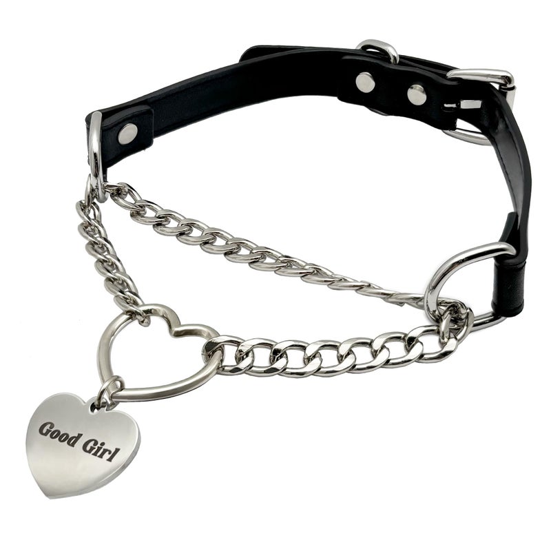 paloli Leather Slip Chain Choker â€“ Adjustable PU Vegan Collar With Heart Ring & Cuban Chain, Letter Heart Pendant Necklace for Women - Image 1