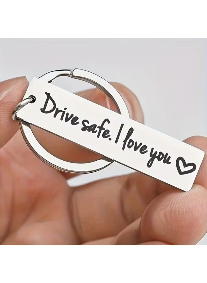 aeen Stainless Steel Long Keychain, Drive Safe I Love You Message Engrave on, Everyday Use Accessory - Image 1