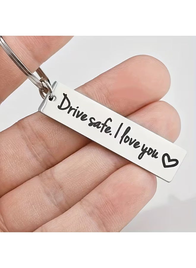 aeen Stainless Steel Drive Safe Keychain, “I Love You” Engraved Message Key Ring, Long Metal Keychain for Car Keys, Everyday Accessory and Gift for Partner - Image 2