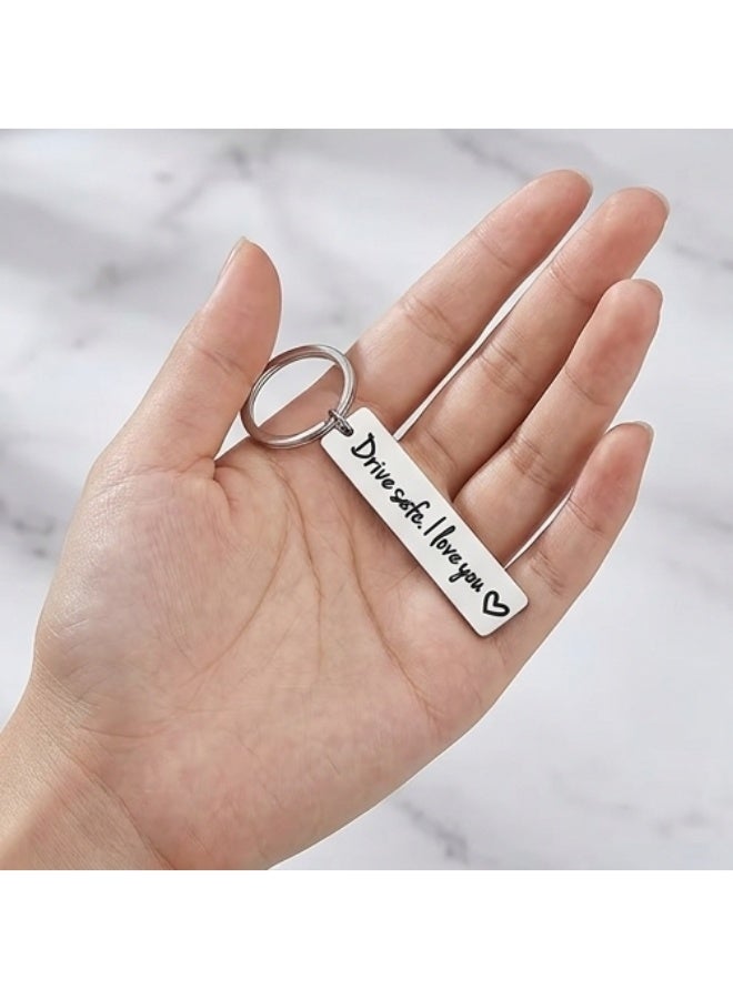 aeen Stainless Steel Drive Safe Keychain, “I Love You” Engraved Message Key Ring, Long Metal Keychain for Car Keys, Everyday Accessory and Gift for Partner - Image 5