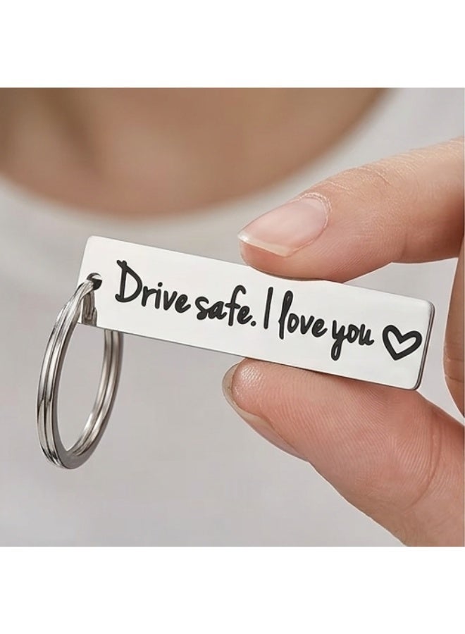 aeen Stainless Steel Drive Safe Keychain, “I Love You” Engraved Message Key Ring, Long Metal Keychain for Car Keys, Everyday Accessory and Gift for Partner - Image 3