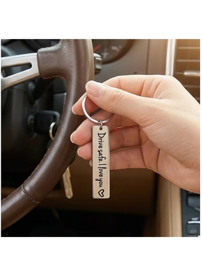 aeen Stainless Steel Drive Safe Keychain, “I Love You” Engraved Message Key Ring, Long Metal Keychain for Car Keys, Everyday Accessory and Gift for Partner - Image 4