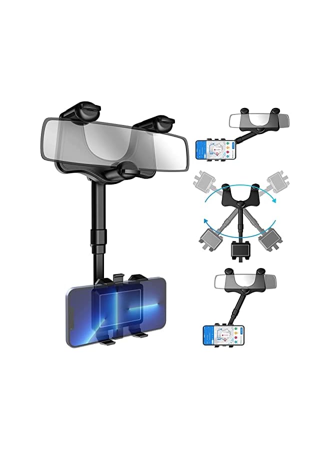 PROMASS Mirror Phone Holder for Car,2022 Rotatable and Retractable Car Phone Holder Mount Universal Multifunctional 360° Rear View Mirror Phone Holder Pro Clip Car Mirror Phone Mount for Mobile Phone  - Image 2
