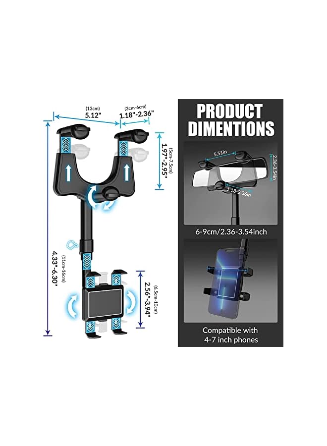 PROMASS Mirror Phone Holder for Car,2022 Rotatable and Retractable Car Phone Holder Mount Universal Multifunctional 360° Rear View Mirror Phone Holder Pro Clip Car Mirror Phone Mount for Mobile Phone  - Image 3