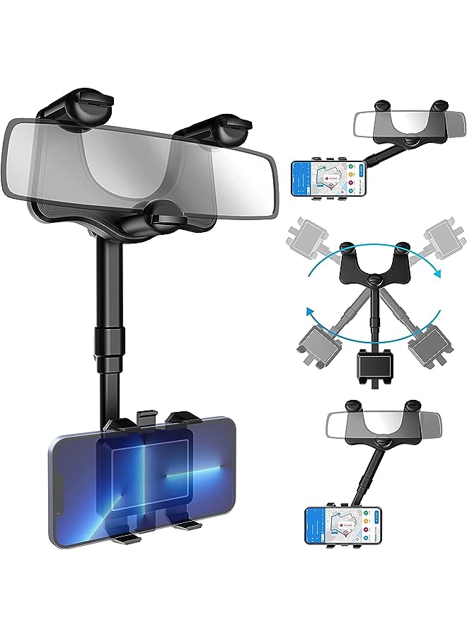 PROMASS Mirror Phone Holder for Car,2022 Rotatable and Retractable Car Phone Holder Mount Universal Multifunctional 360° Rear View Mirror Phone Holder Pro Clip Car Mirror Phone Mount for Mobile Phone  - Image 1