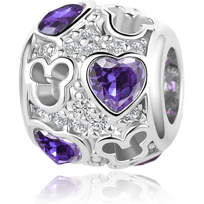 QeenseKc Mouse Openwork Heart Love Animal Round Charm Sparkling CZ Beads for Pandora Bracelet - Image 1