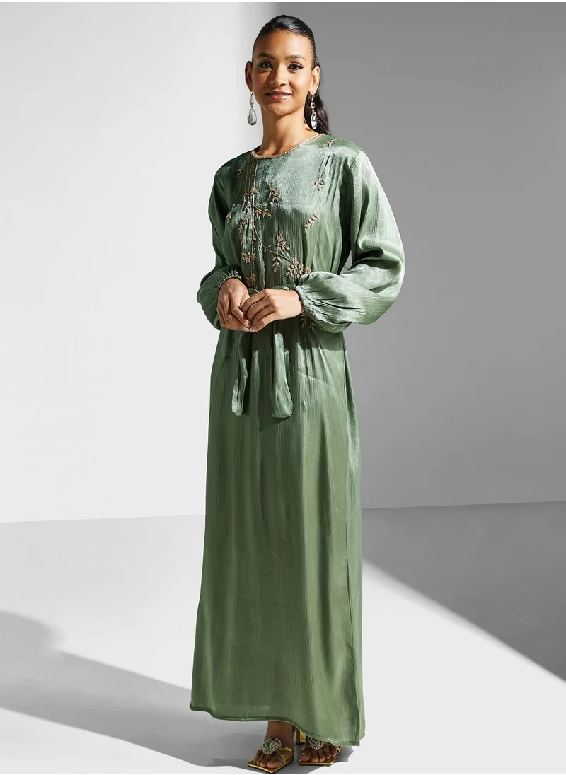 hayas closet Embellished Belted Jalabiya