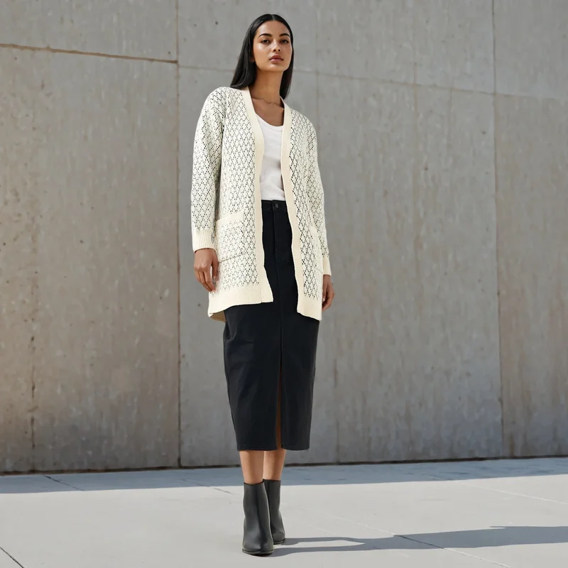 تواكستريمز كارديجان طويل بنسيج مزخرف