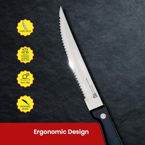 HS WORLD OF HORECA ESSENTIALS HS 4.5 Inch Professional Steak Knife 12 Pcs Set with Medium Handle| Japanese Grade Stainless Steel | Kitchen Knife | Home and Commercial Use | Black | SUS420J2 - Image 3
