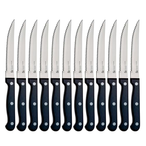 HS WORLD OF HORECA ESSENTIALS HS 4.5 Inch Professional Steak Knife 12 Pcs Set with Medium Handle| Japanese Grade Stainless Steel | Kitchen Knife | Home and Commercial Use | Black | SUS420J2 - Image 1