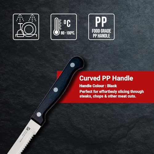 HS WORLD OF HORECA ESSENTIALS HS 4.5 Inch Professional Steak Knife 12 Pcs Set with Medium Handle| Japanese Grade Stainless Steel | Kitchen Knife | Home and Commercial Use | Black | SUS420J2 - Image 5