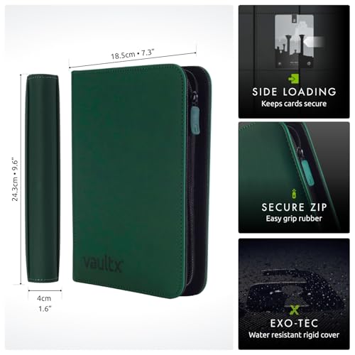 Vault X 4 Pocket Zip Binder 160 Cards ExoTec Material 20 SideLoading Pages Green - Image 5