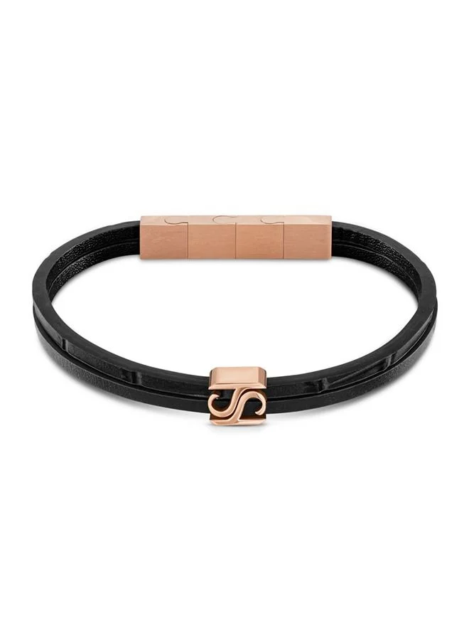 سانت هونور Logo Mens Black Leather Bracelet 190+20Mm - B47 8N