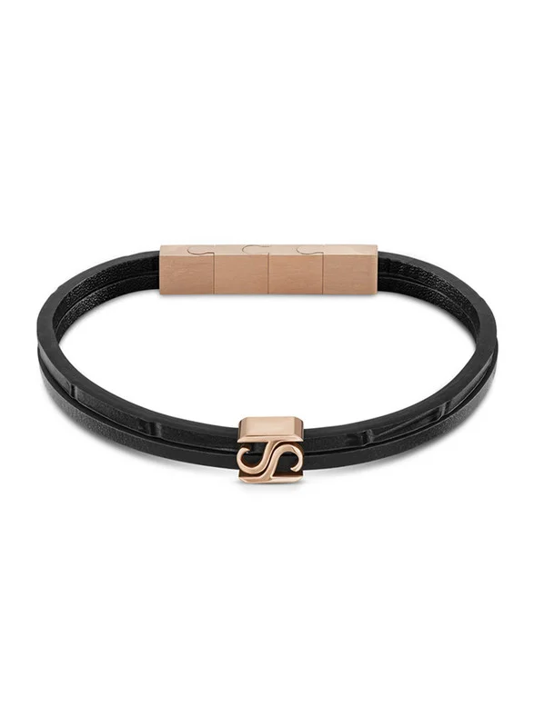 سانت هونور Logo Mens Black Leather Bracelet 190+20Mm - B47 8N