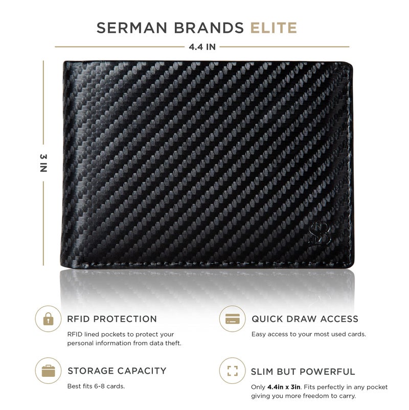 SERMAN BRANDS محفظة سیرمان براندز للرجال رقيقة ثنائية الطي مع حجب RFID - محفظة جلدية كاملة الحبة للرجال - رقيقة وأنيقة (أسود حديث متميز) - Image 2