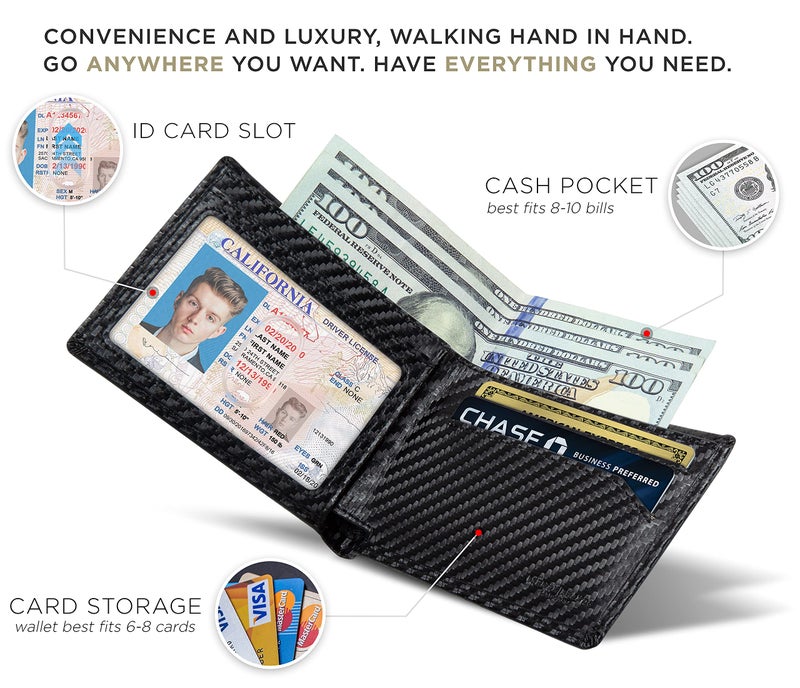 SERMAN BRANDS محفظة سیرمان براندز للرجال رقيقة ثنائية الطي مع حجب RFID - محفظة جلدية كاملة الحبة للرجال - رقيقة وأنيقة (أسود حديث متميز) - Image 5