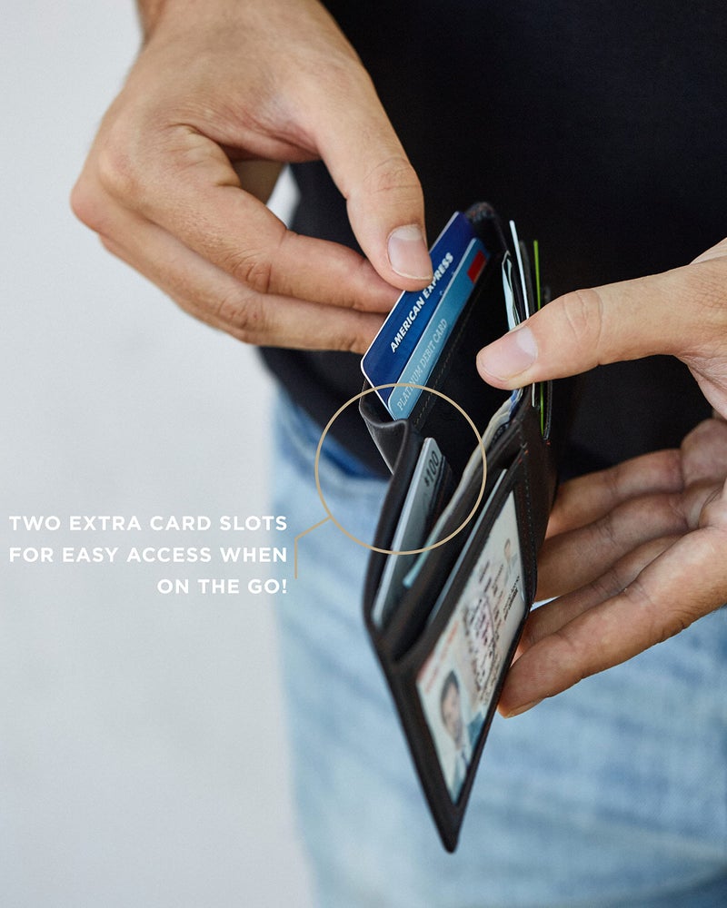 SERMAN BRANDS محفظة سیرمان براندز للرجال رقيقة ثنائية الطي مع حجب RFID - محفظة جلدية كاملة الحبة للرجال - رقيقة وأنيقة (أسود حديث متميز) - Image 3