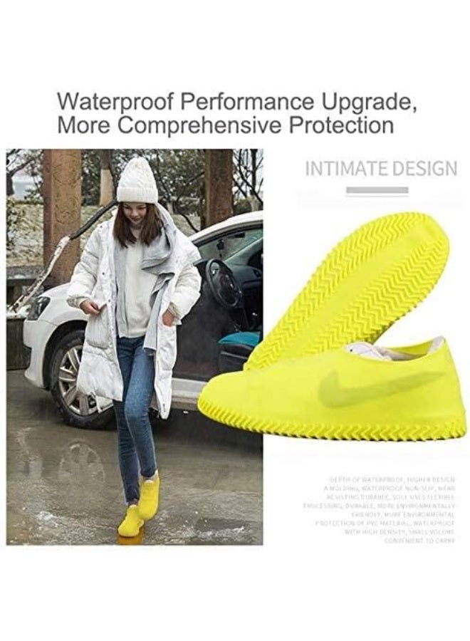 Meetion Waterproof Shoe Covers, Non-Slip Water Resistant Overshoes Silicone Rubber Rain Shoe Cover Protectors for Kids, Men, Women (Small, Yellow) - Image 3