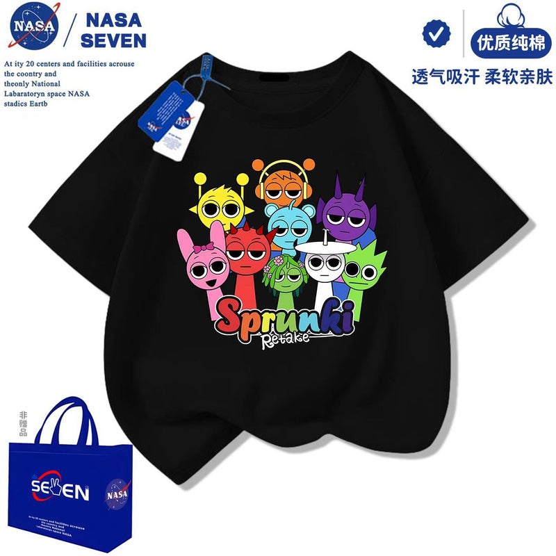 Nasa Rhythm Box Kidsren'S Short-Sleeved Fashionable Sprunki Music Box Pure Cotton T-Shirt For Middle And Large Kidsren - Image 5