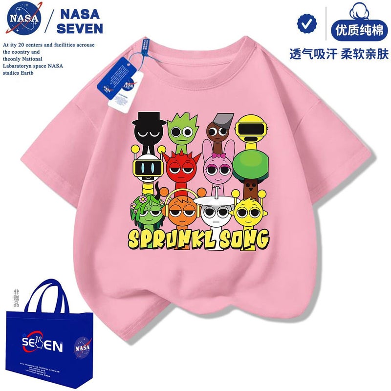 Nasa Rhythm Box Kidsren'S Short-Sleeved Fashionable Sprunki Music Box Pure Cotton T-Shirt For Middle And Large Kidsren - Image 4