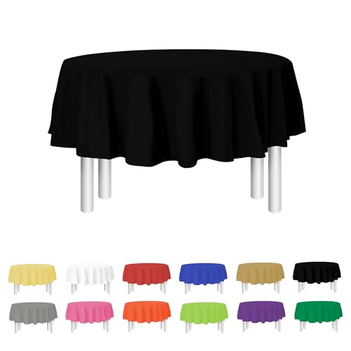 Black Disposable Plastic Tablecloth for Round Tables 12 Pack 84 inches Table Cloths for Parties Events  Weddings Indoors  Outdoors Plastic Table Cover