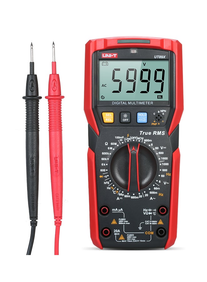 UT89X Black/Red RMS Digital AC/DC Voltage Tester 186x87x52mm - Image 1