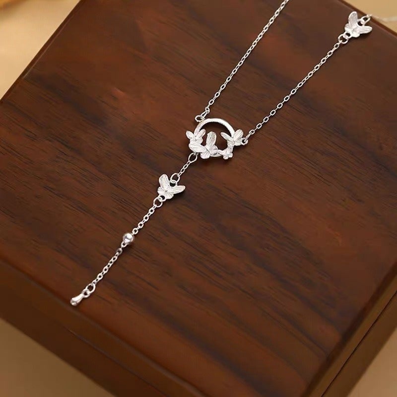 Butterfly Circle Tassel Necklace for Women, Fade-Resistant Elegant Collarbone Chain, Chinese Style Design, Trendy Jewelry