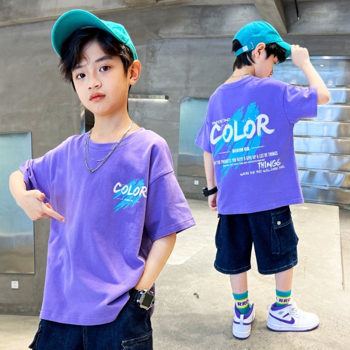 Boys' T-Shirt Short-Sleeved Children'S Clothing Pure Cotton Summer Cartoon Top 2026 Style Boys' Korean Style Half-Sleeve - Image 1