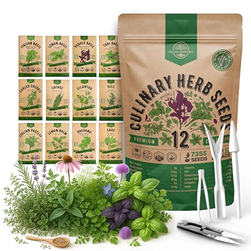 Organo Republic 12 Culinary Herbs Seeds Variety Pack - 7,355+ Heirloom, Non-GMO, Herbs Seeds for Outdoor and Indoor Home Gardening, Including Basil, Cilantro, Chives, Dill, Parsley, Sage - Image 1