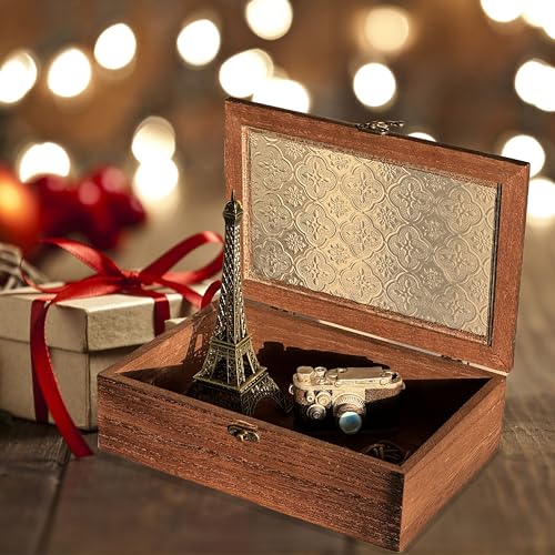 Amedoo Decorative Box, Vintage Wooden Storage Box with Glass Lid, Keepsake Box, Decorative Storage Box for Photo, Memory, Jewelry, Trinket, Christmas Gift and Home Decoration (Medium) - Image 4