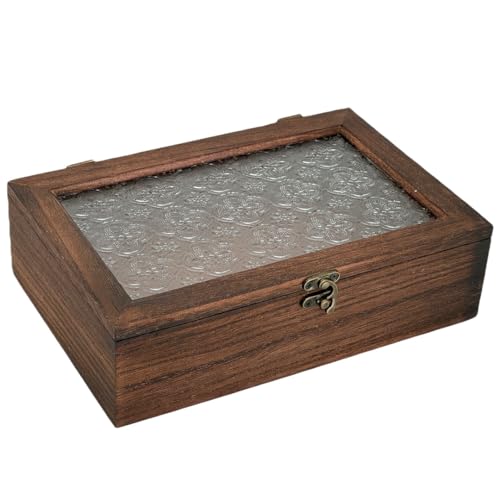 Amedoo Decorative Box, Vintage Wooden Storage Box with Glass Lid, Keepsake Box, Decorative Storage Box for Photo, Memory, Jewelry, Trinket, Christmas Gift and Home Decoration (Medium) - Image 1