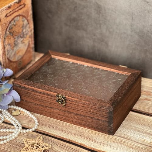 Amedoo Decorative Box, Vintage Wooden Storage Box with Glass Lid, Keepsake Box, Decorative Storage Box for Photo, Memory, Jewelry, Trinket, Christmas Gift and Home Decoration (Medium) - Image 2