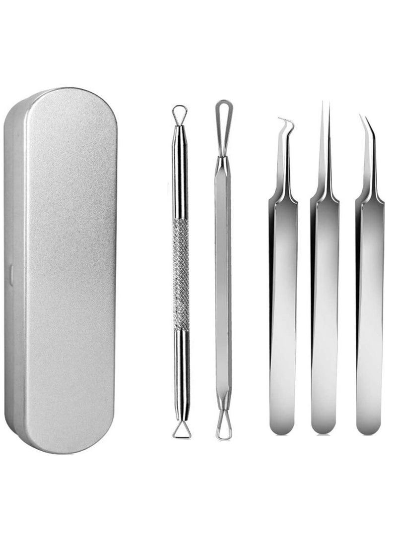 SYOSI 5PCS Blackhead Remover Tool Set Acne Extractor Comedone Pimples Spot and Zit Removal Tool With Case  - Image 1