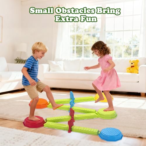 VROGTIK Stepping Stones for Kids 15 Piece Balance Beams Toddler Stepping Stones Obstacle Course Sensory Toys with Game Spinner and Card for Indoor Outdoor Toys Gifts for 3 4 5 6 7 8 9 Years Old Kids - Image 5