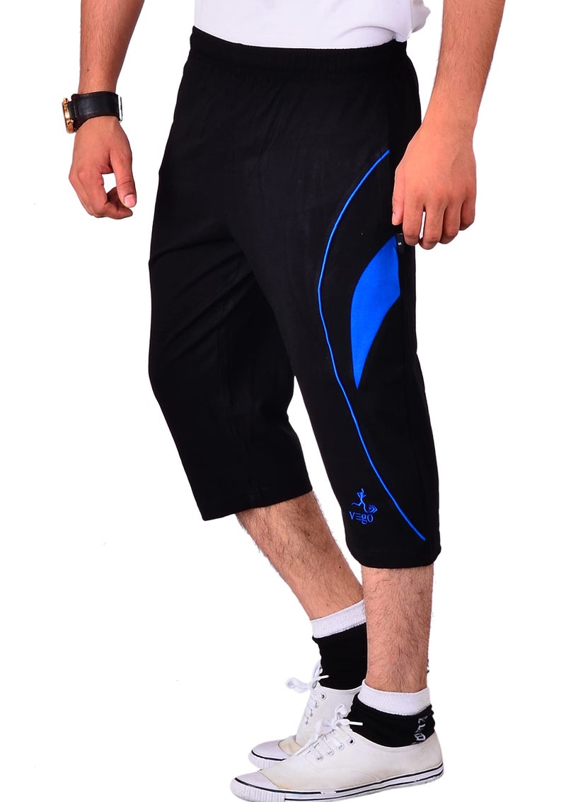 VEGO Mens Cotton Three by Fourth, 3/4, Capri, Three Quarter Pant Black Plus Size - (Black_2XL) - Image 1