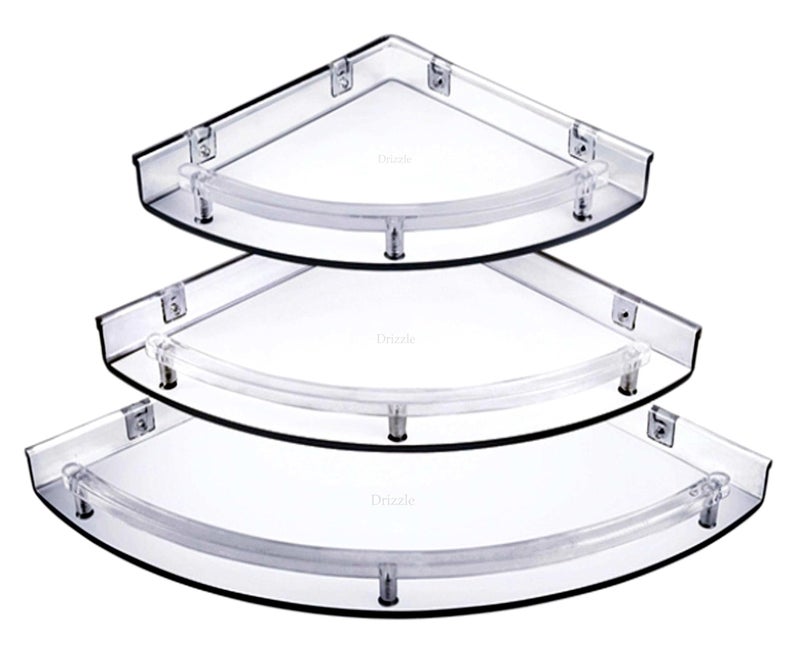 DRIZZLE ABS Corner Shelf Super Clear | Unbreakable Transparent Bathroom Shelves | Multipurpose Use (Size 7 inch, 9 inch, 11 inch) - Set of 1 (3 Pieces) - Image 1