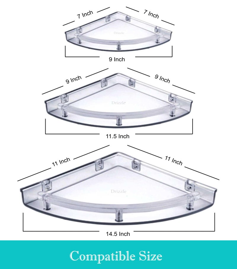 DRIZZLE ABS Corner Shelf Super Clear | Unbreakable Transparent Bathroom Shelves | Multipurpose Use (Size 7 inch, 9 inch, 11 inch) - Set of 1 (3 Pieces) - Image 2