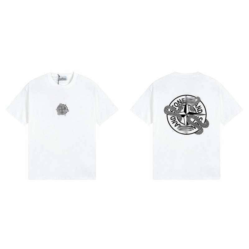 Cross-border STOD trendy brand original small stone embroidered logo short-sleeved T-shirt logo printed loose round-neck couple base shirt - Image 2