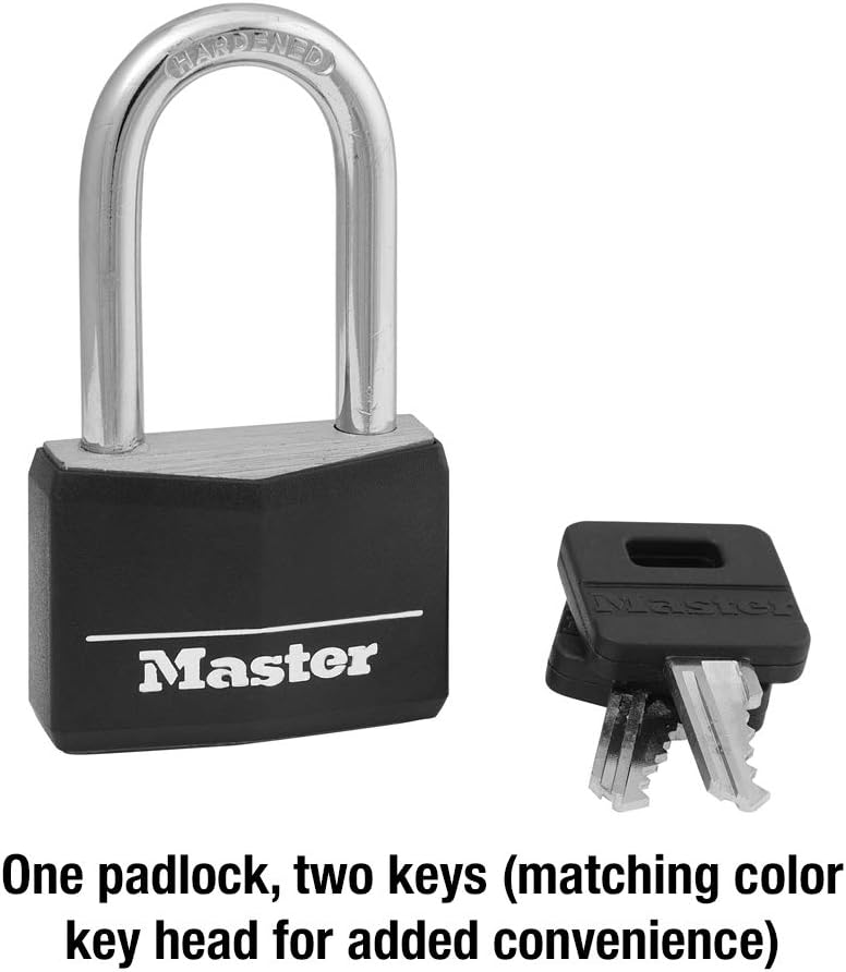 MasterLock Black Covered Aluminum Lock, Gym Locker Lock with Key, Outdoor Padlock with Long Shackle for Gates, Fences, Toolboxes, and More,141DLF - Image 3