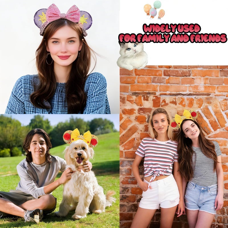 xipixiao Girls Mouse Ears Headband Set - Hair Bands, Bows, Princess Headwear for Cosplay, Halloween, Birthday Party - Image 4