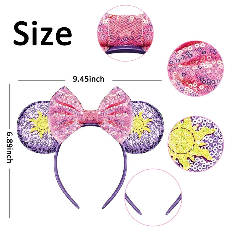 xipixiao Girls Mouse Ears Headband Set - Hair Bands, Bows, Princess Headwear for Cosplay, Halloween, Birthday Party - Image 3
