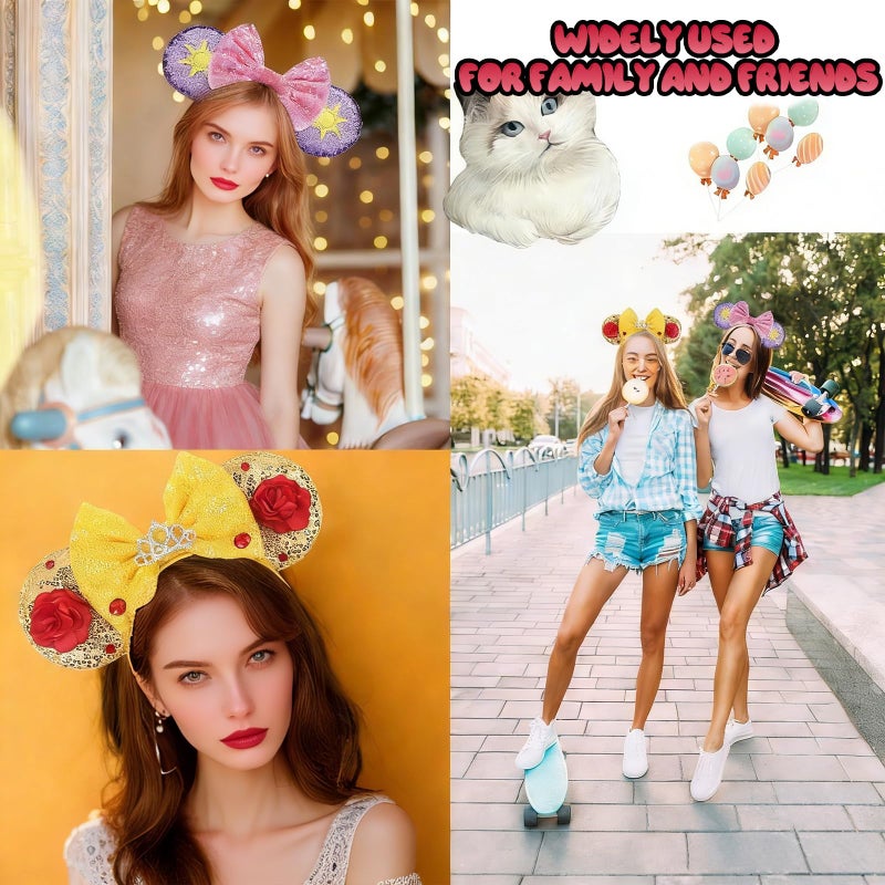 xipixiao Girls Mouse Ears Headband Set - Hair Bands, Bows, Princess Headwear for Cosplay, Halloween, Birthday Party - Image 5