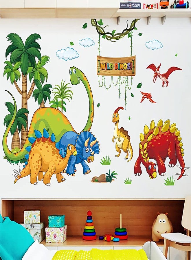 Supzone Cartoon Dino Wall Decal - Wild Tree & Dinosaur Wall Art Sticker for Boy's Room, Kids, Baby Nursery, Playroom, Living Room Decor - Image 5