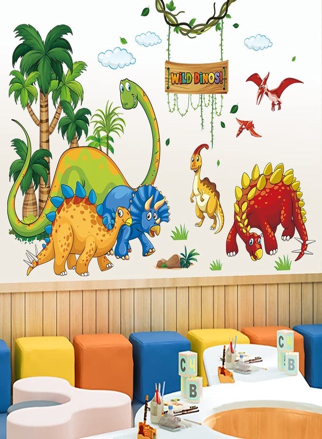 Supzone Cartoon Dino Wall Decal - Wild Tree & Dinosaur Wall Art Sticker for Boy's Room, Kids, Baby Nursery, Playroom, Living Room Decor - Image 4